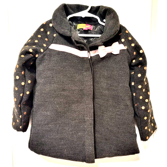 PENELOPE MACK Girls Jacket Size 4T Gray with Gold Polka Dots Pink Bows and Trim - Picture 7 of 7